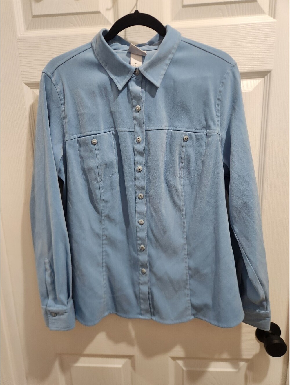 Fashion Bug Light Blue Stretch Button-Up Shirt XL